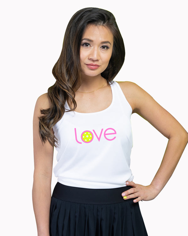 Love Pickleball Tank Top Women's White Performance Fabric