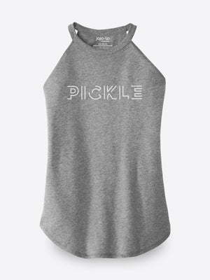 Metallic Silver Pickle Pickleball Tank Top Women’s Grey Tri-Blend Fabric