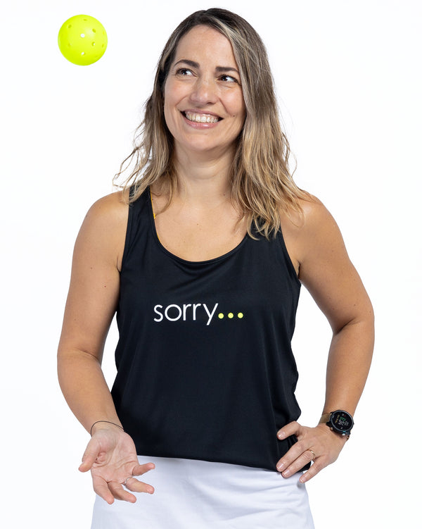 Sorry Not Sorry Pickleball Tank Top Women’s Black Performance Fabric