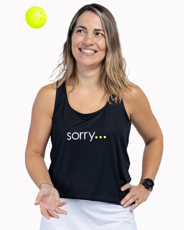 Sorry Not Sorry Pickleball Tank Top Women’s Black Performance Fabric