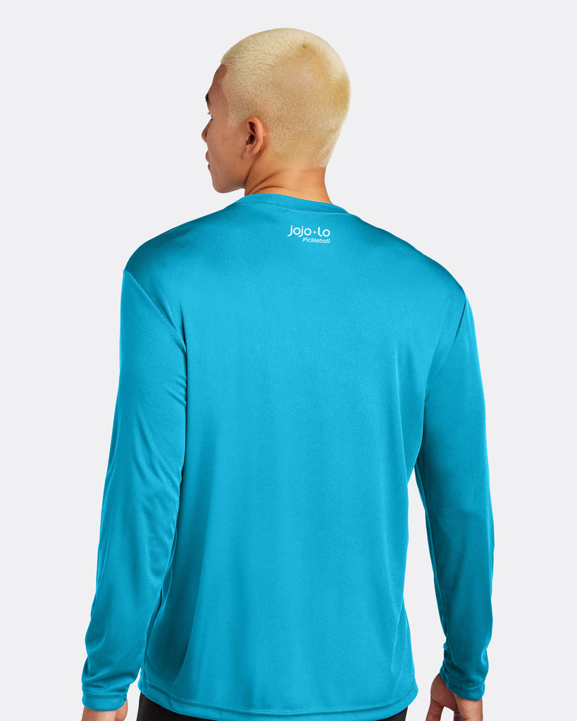 Love Pickleball Long Sleeve T-Shirt Men's Atomic Blue Performance Fabric