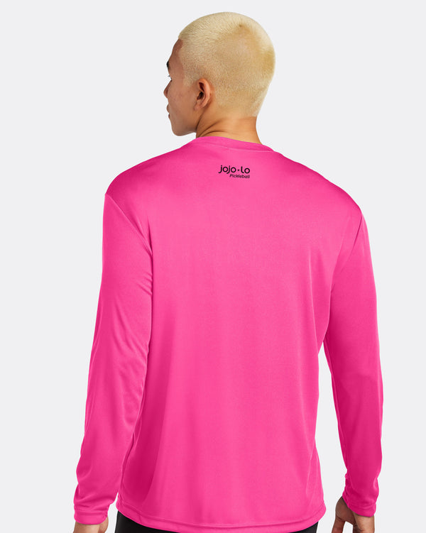 Glitter Flake XOXO Pickleball Long Sleeve T-Shirt Pink Performance Fabric