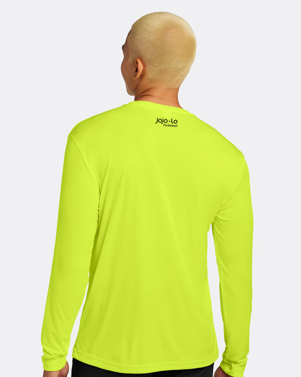 Dinker Pickleball Long Sleeve T-shirt Men's Neon Yellow Performance Fabric