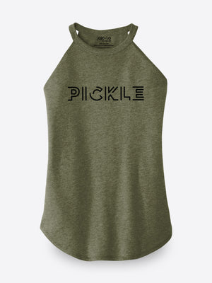 Pickle Pickleball Halter Tank Top Women’s Military Green Tri-Blend Fabric
