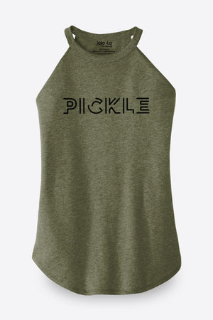 Pickle Pickleball Halter Tank Top Women’s Military Green Tri-Blend Fabric