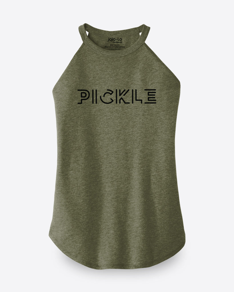 Pickle Pickleball Halter Tank Top Women’s Military Green Tri-Blend Fabric