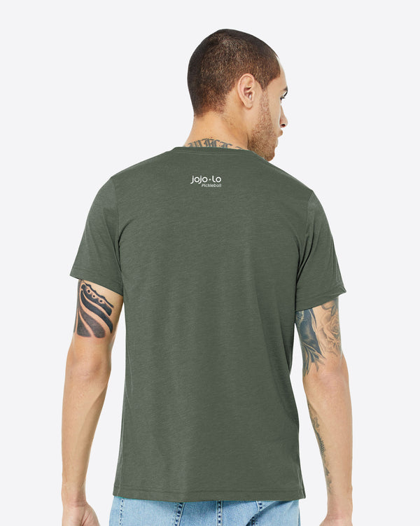 Pickle Pickleball T-Shirt Military Green Tri-Blend Fabric