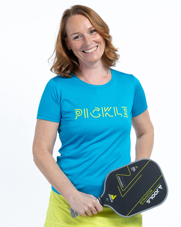 Pickle Pickleball T-Shirt Women's Atomic Blue Performance Fabric