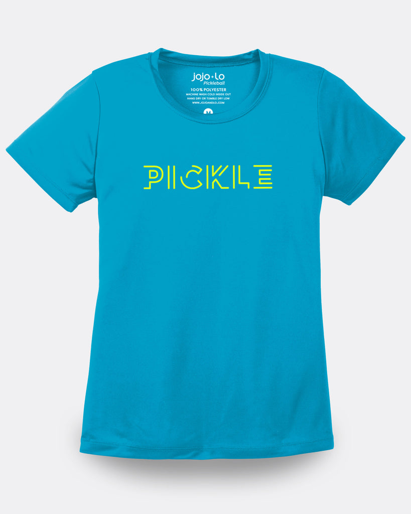 Pickle Pickleball T-Shirt Women's Atomic Blue Performance Fabric