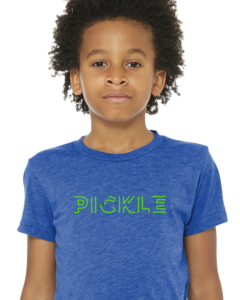 Pickle Pickleball T-shirt Youth Blue Tri-Blend Fabric