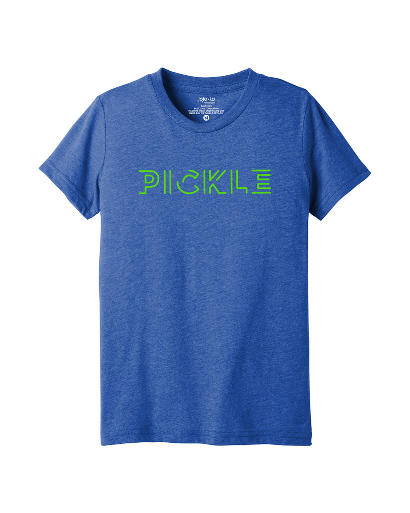 Pickle Pickleball T-shirt Youth Blue Tri-Blend Fabric
