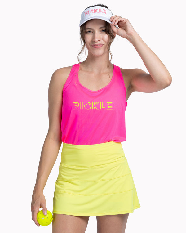 Pickle Pickleball Tank Top Women's Neon Pink Performance Fabric