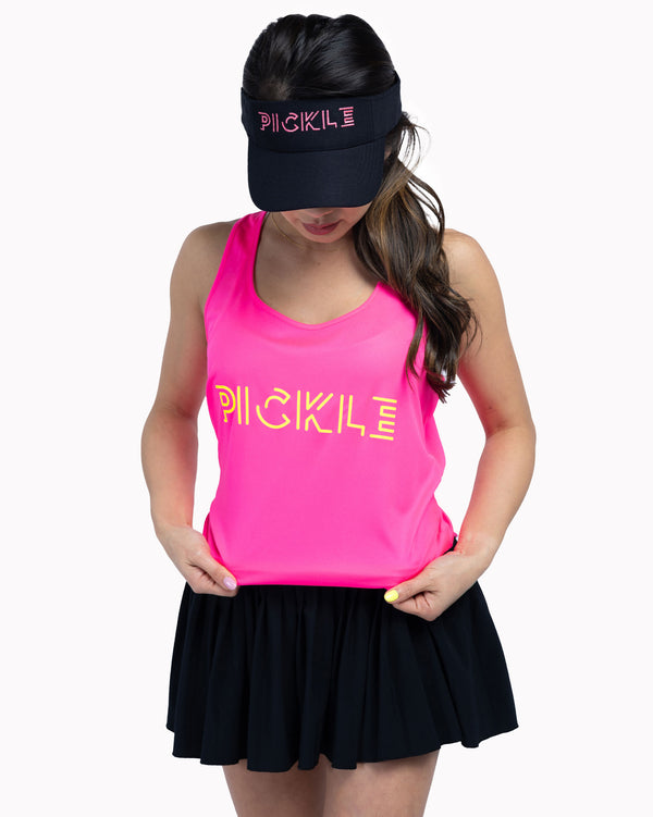 Pickle Pickleball Tank Top Women's Neon Pink Performance Fabric