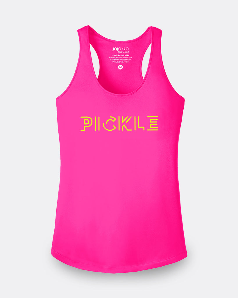 Pickle Pickleball Tank Top Women's Neon Pink Performance Fabric