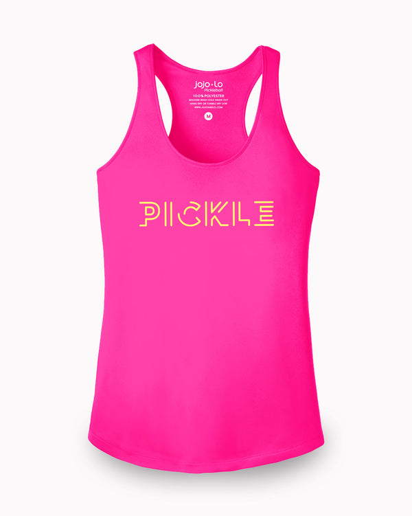 Pickle Pickleball Tank Top Women's Neon Pink Performance Fabric