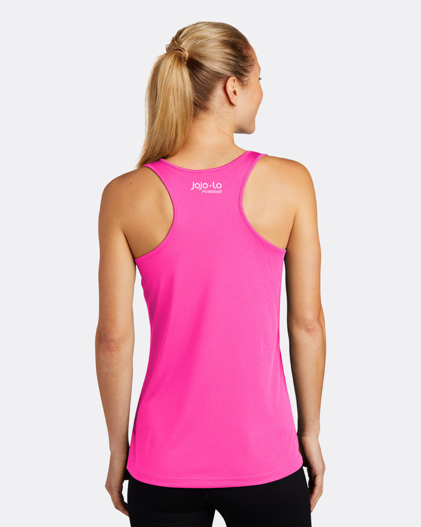 Silver Foil Pickle Pickleball Tank Top Women's Neon Pink Performance Fabric