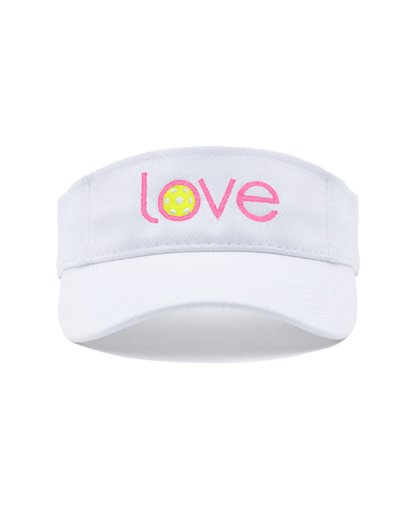 Pink Love Pickleball Visor White Performance Fabric