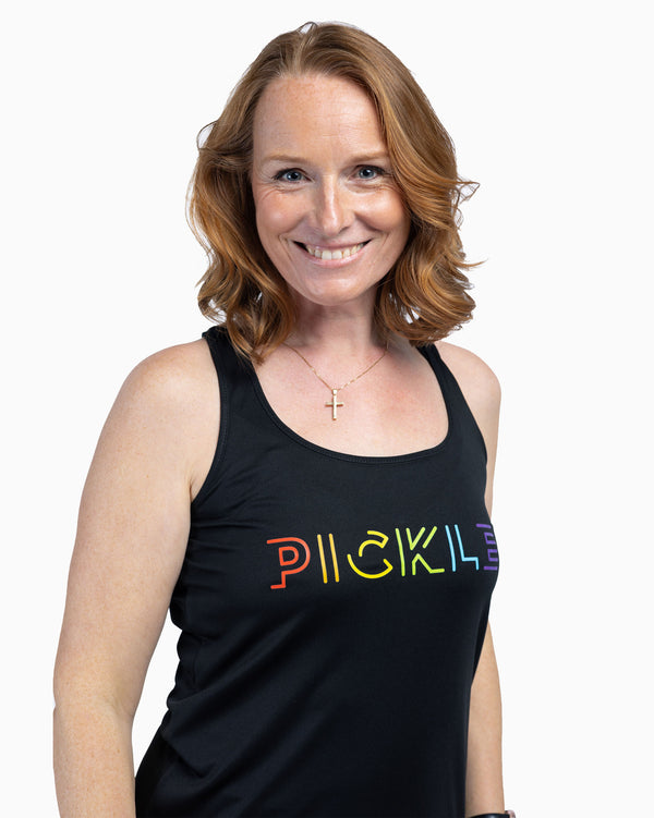 Prism Pickle Pickleball Tank Top Women's Black Performance Fabric