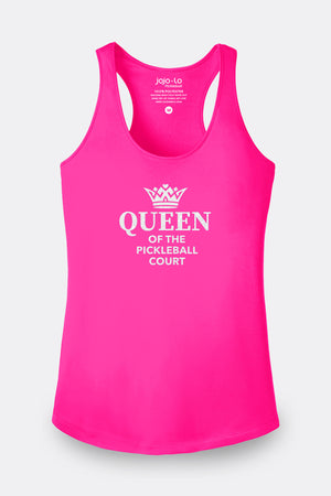 Glitter Flake Queen of the Court Pickleball Tank Top Women's Pink Performance Fabric