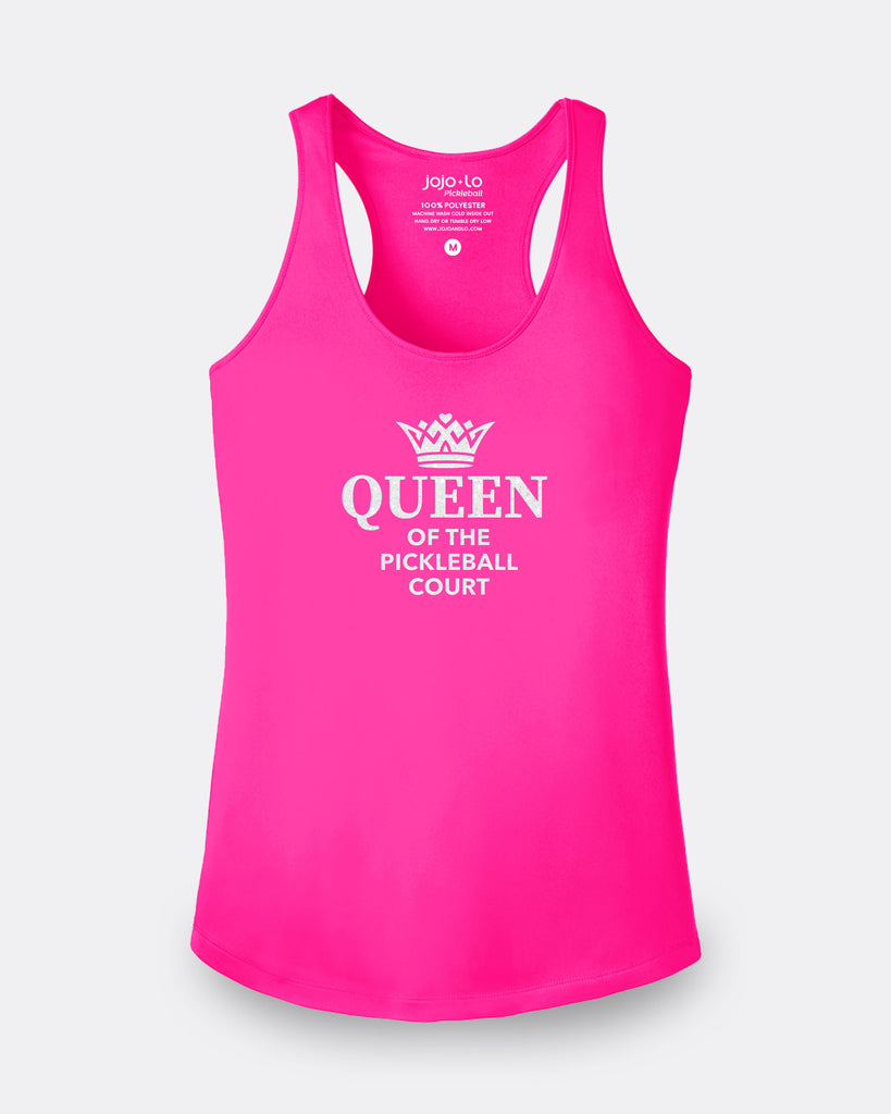 Glitter Flake Queen of the Court Pickleball Tank Top Women's Pink Performance Fabric