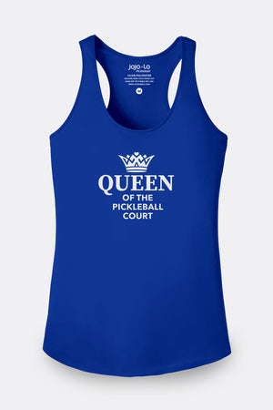 Glitter Flake Queen of the Court Pickleball Tank Top Women's Blue Performance Fabric