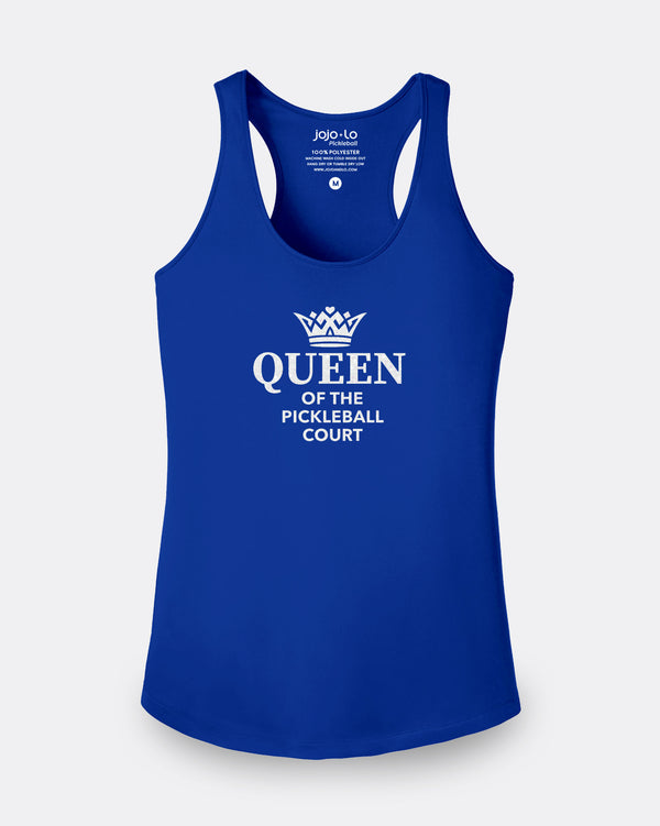 Glitter Flake Queen of the Court Pickleball Tank Top Women's Blue Performance Fabric