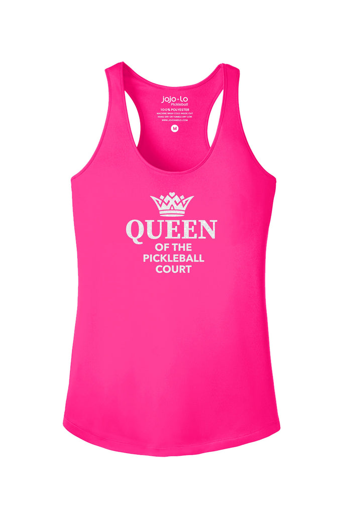 Glitter Flake Queen of the Court Pickleball Tank Top Women's Pink Performance Fabric