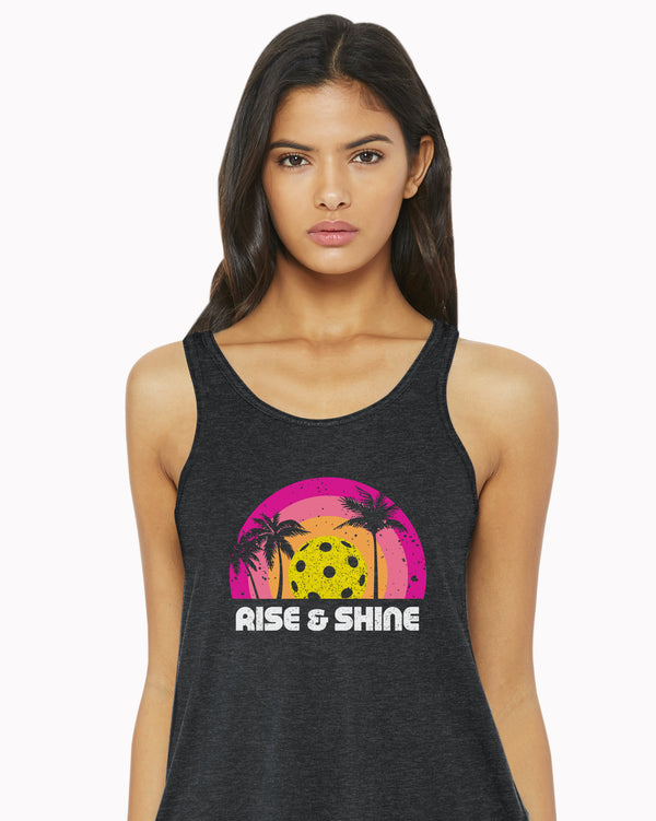 Rise & Shine Pickleball Tank Top Women's Dark Grey Tri-Blend Fabric