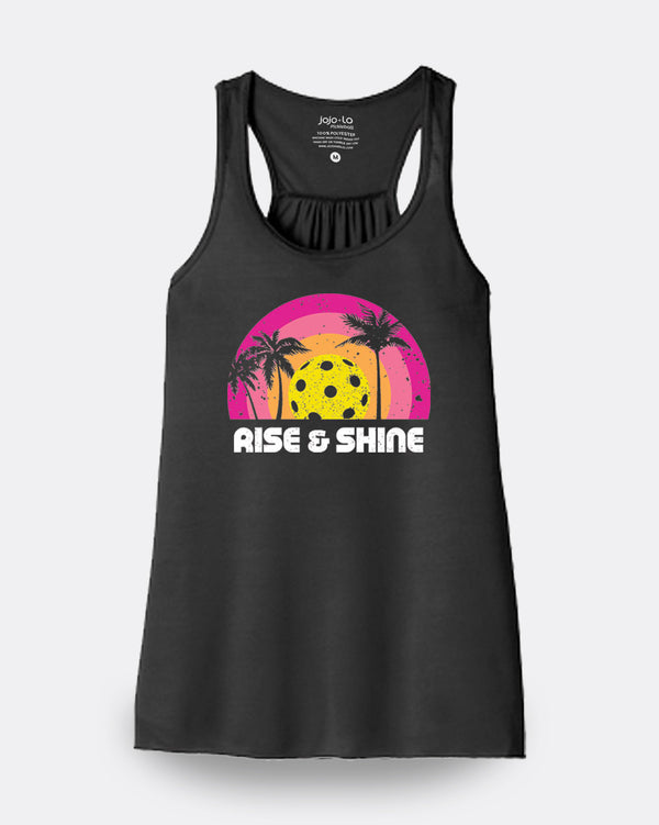 Rise & Shine Pickleball Tank Top Women's Dark Grey Tri-Blend Fabric