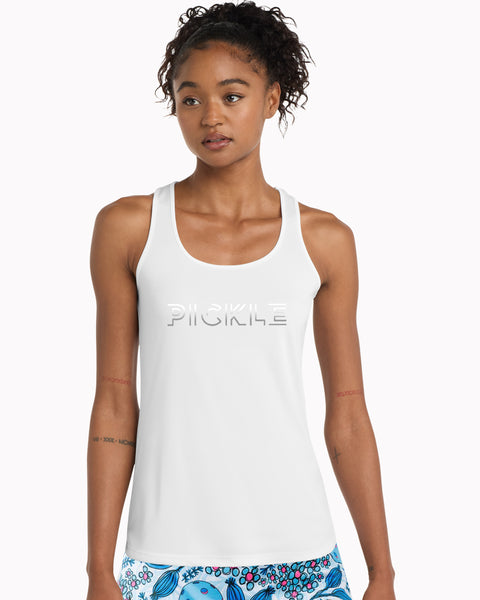 Silver Foil Pickle Pickleball Tank Top Women's White Performance