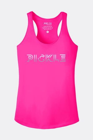 Silver Foil Pickle Pickleball Tank Top Women's Pink Performance Fabric