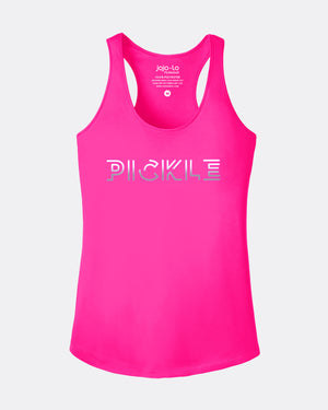 Silver Foil Pickle Pickleball Tank Top Women's Pink Performance Fabric