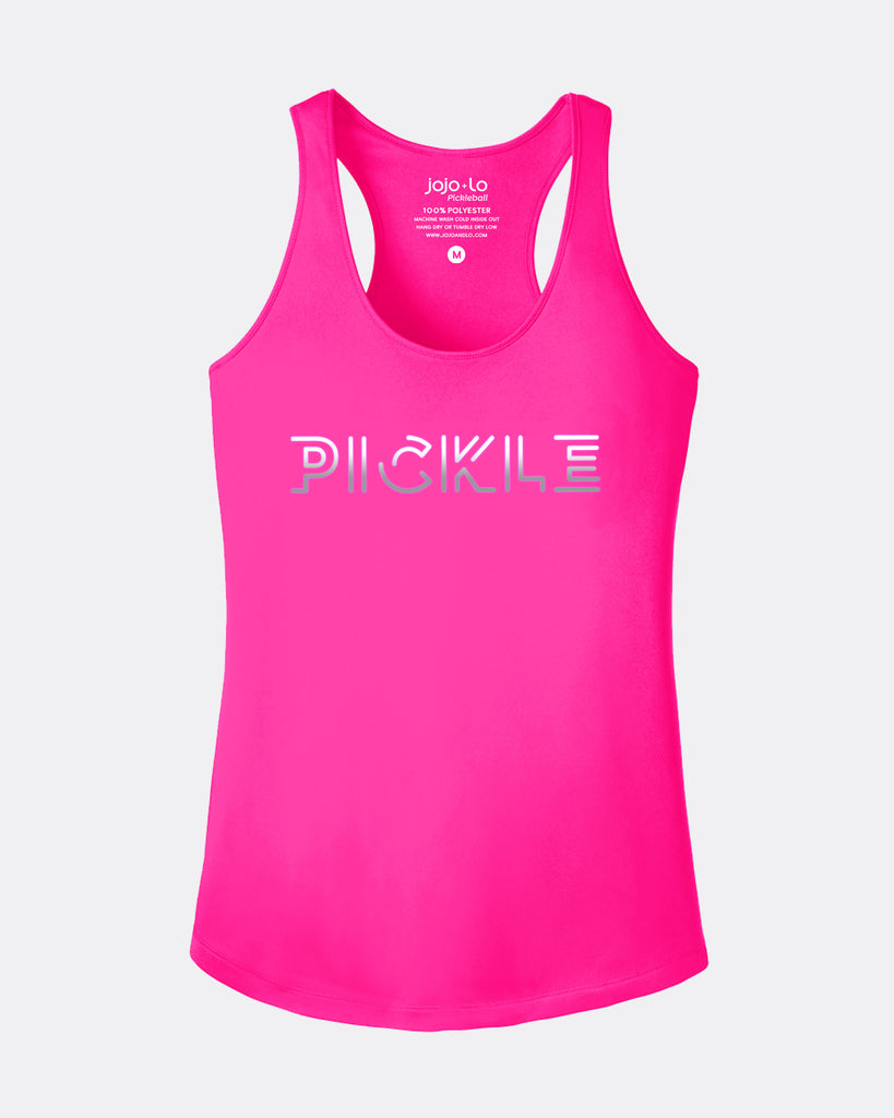 Silver Foil Pickle Pickleball Tank Top Women's Pink Performance Fabric