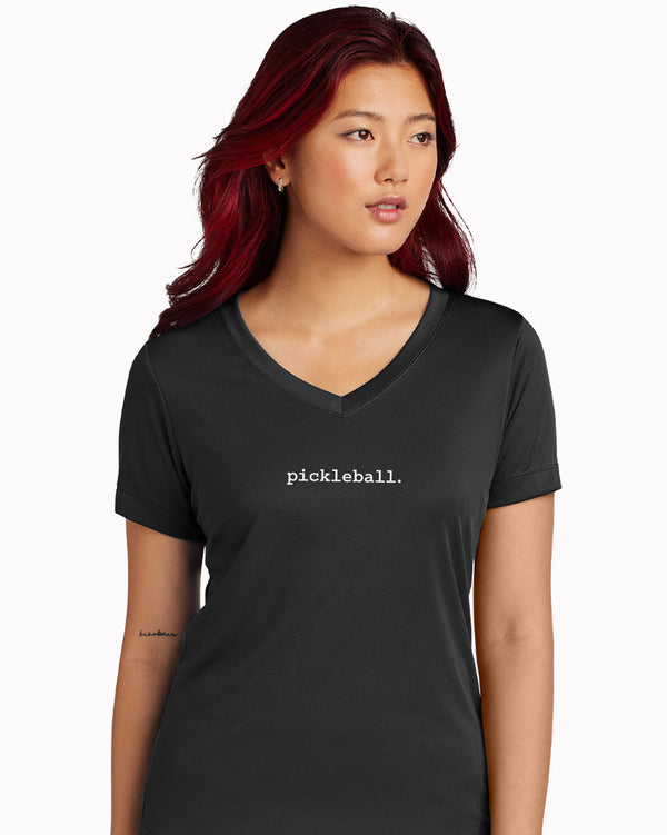 Statement Pickleball V-neck T-shirt Women’s Black Performance Fabric