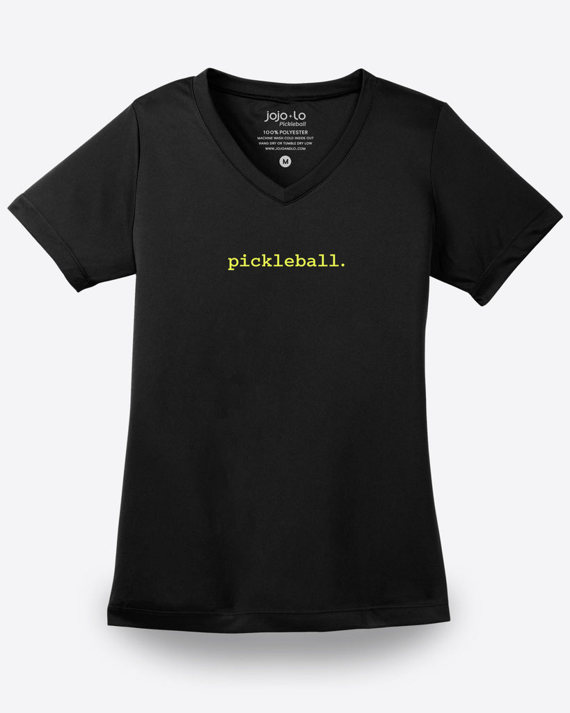 Statement Pickleball V-neck T-shirt Women’s Black Performance Fabric