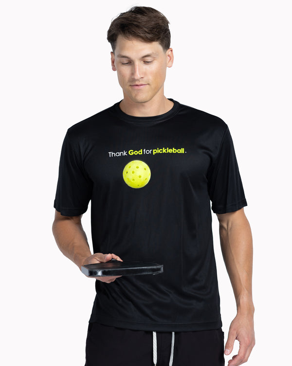 Thank God For Pickleball T-Shirt Men's Black Performance Fabric