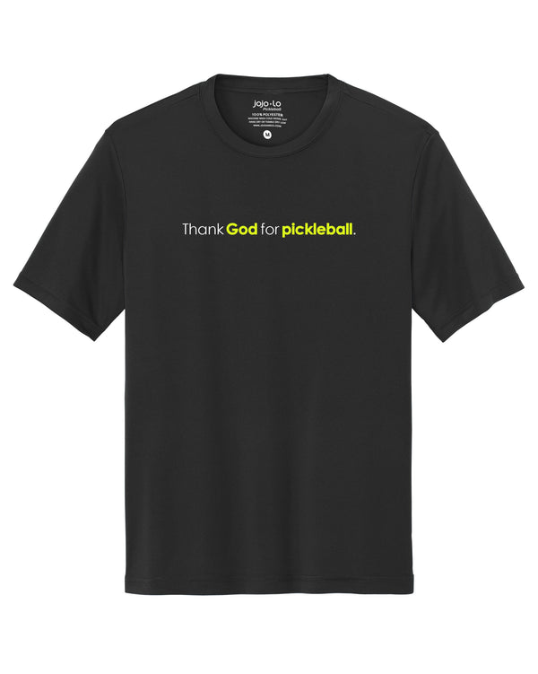 Thank God For Pickleball T-Shirt Men's Black Performance Fabric