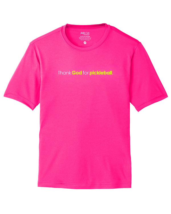 Thank God For Pickleball T-Shirt Men's Pink Performance Fabric