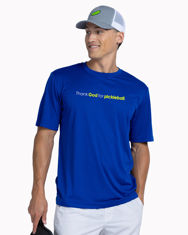 Thank God For Pickleball T-Shirt Men's True Royal Performance Fabric