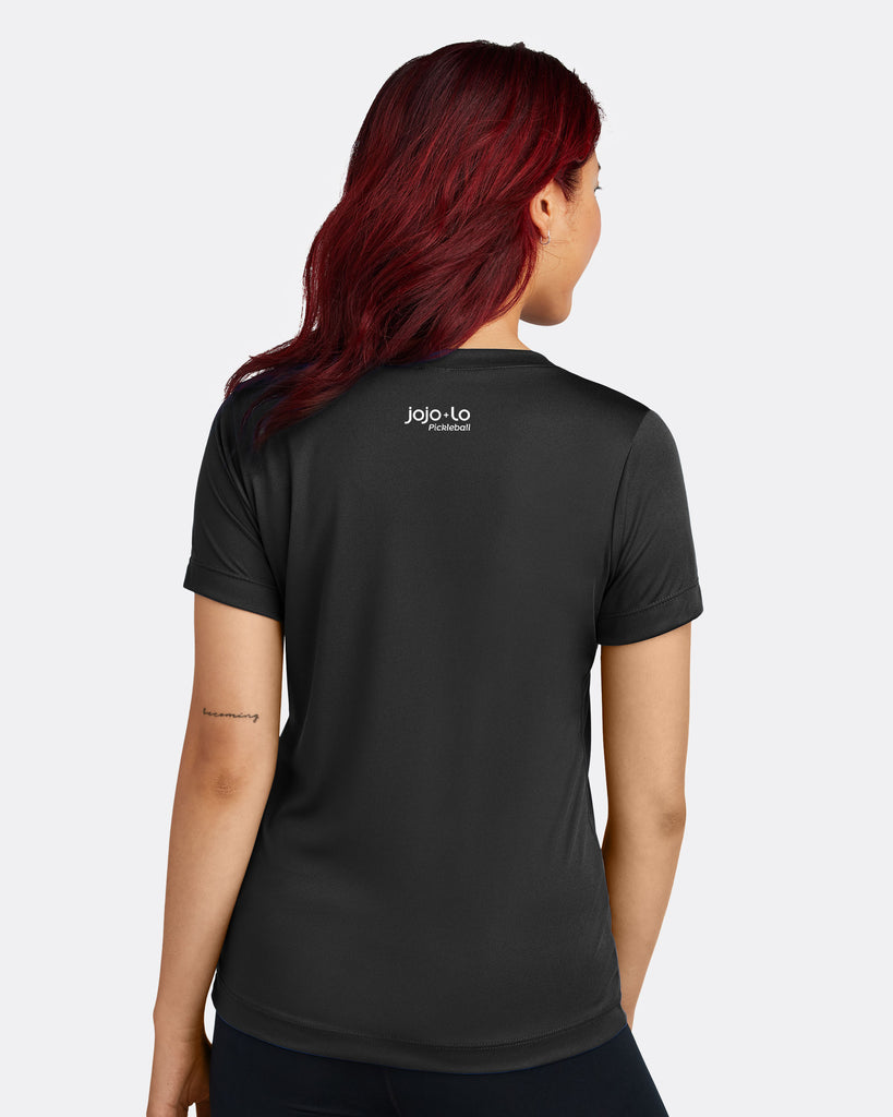 Love Pickleball V-neck T-shirt Women’s Black Performance Fabric