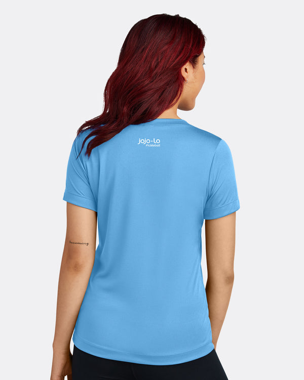 Love Pickleball V-neck T-shirt Women’s Carolina Blue Performance Fabric