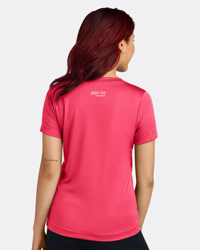 Love Pickleball V-neck T-shirt Women’s Coral Performance Fabric
