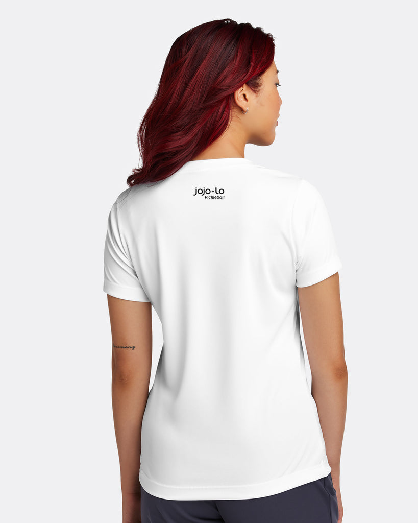 Made In USA Pickleball V-Neck T-Shirt Women’s White Performance Fabric