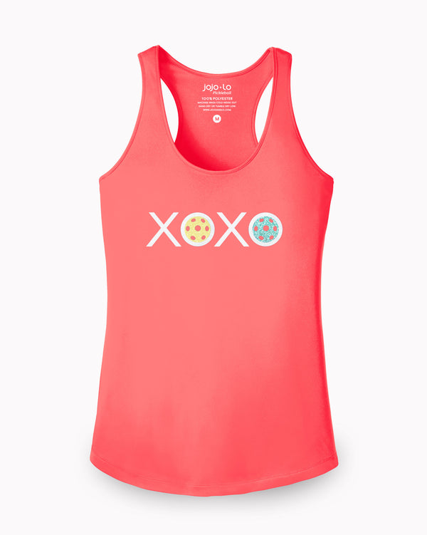 Glitter Flake XOXO Pickleball Tank Top Women's Coral Performance Fabric