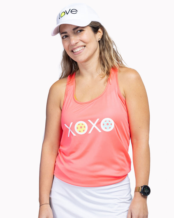 Glitter Flake XOXO Pickleball Tank Top Women's Coral Performance Fabric