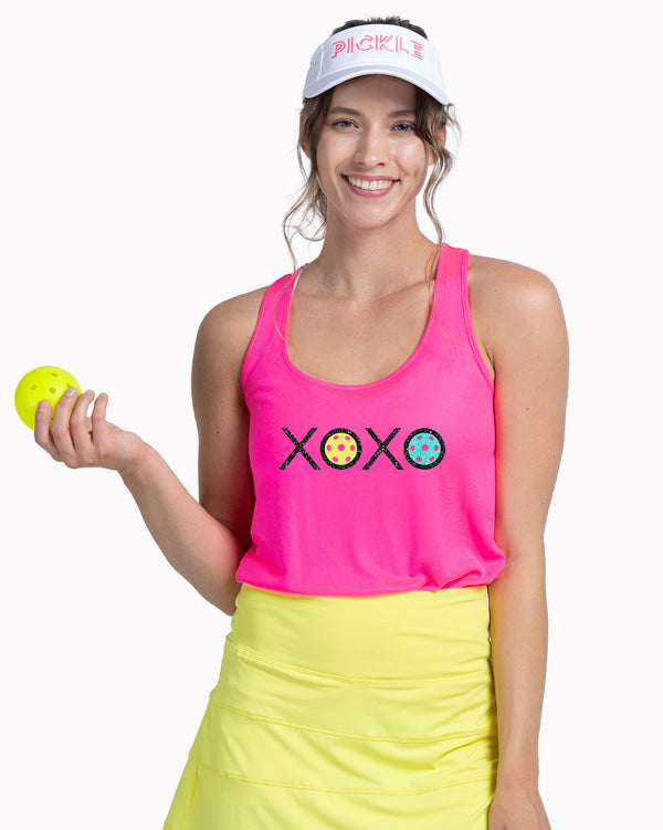 Glitter Flake XOXO Pickleball Tank Top Women's Pink Performance Fabric