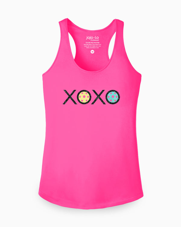 Glitter Flake XOXO Pickleball Tank Top Women's Pink Performance Fabric