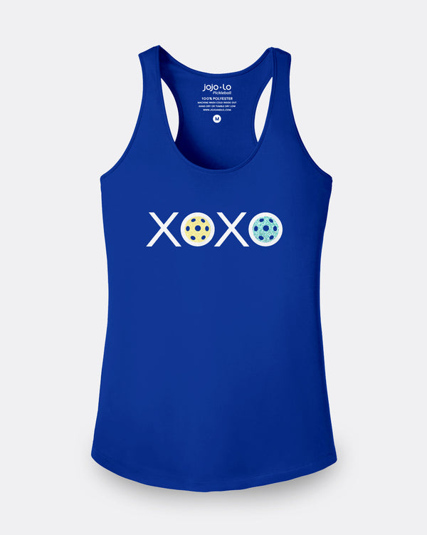 Glitter Flake XOXO Pickleball Tank Top Women's Blue Performance Fabric