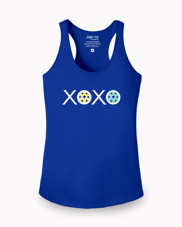 Glitter Flake XOXO Pickleball Tank Top Women's Blue Performance Fabric