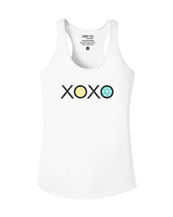 Glitter Flake XOXO Pickleball Tank Top Women's White Performance Fabric